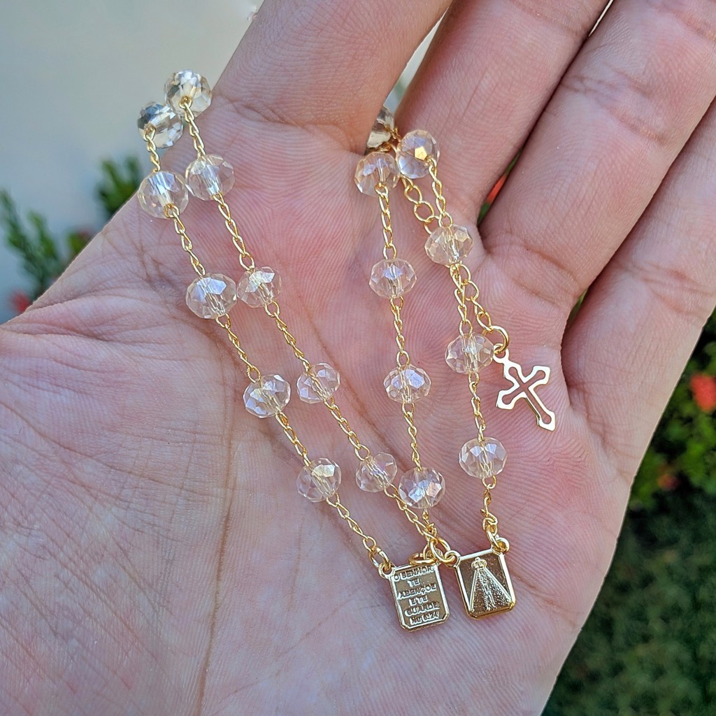 Terço Pulseira De Nossa Senhora Aparecida Escapulário Folheada Escapulario Folheado
