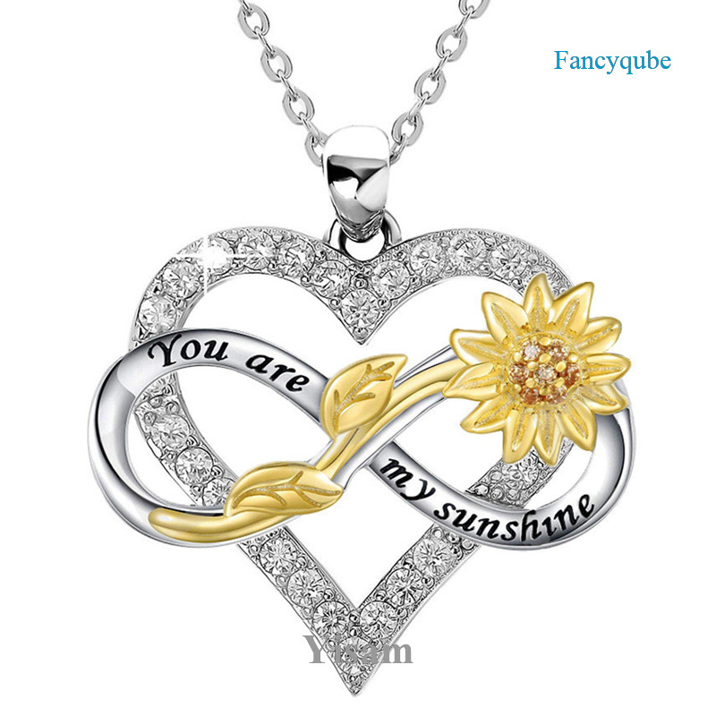 Yisam Fashion Silver Heart Sunflower Necklace Para Mulheres Colares De Planta De Declaração De Cristal Meninas