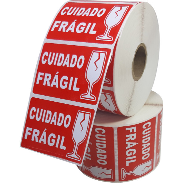 1000 Etiquetas Cuidado Frágil 6x4cm Adesivo para Envios