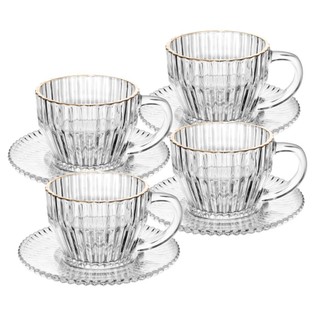 Kit 4 Xícaras de Chá Wolff Imperatriz Cristal com Fio de Ouro Mesa Posta