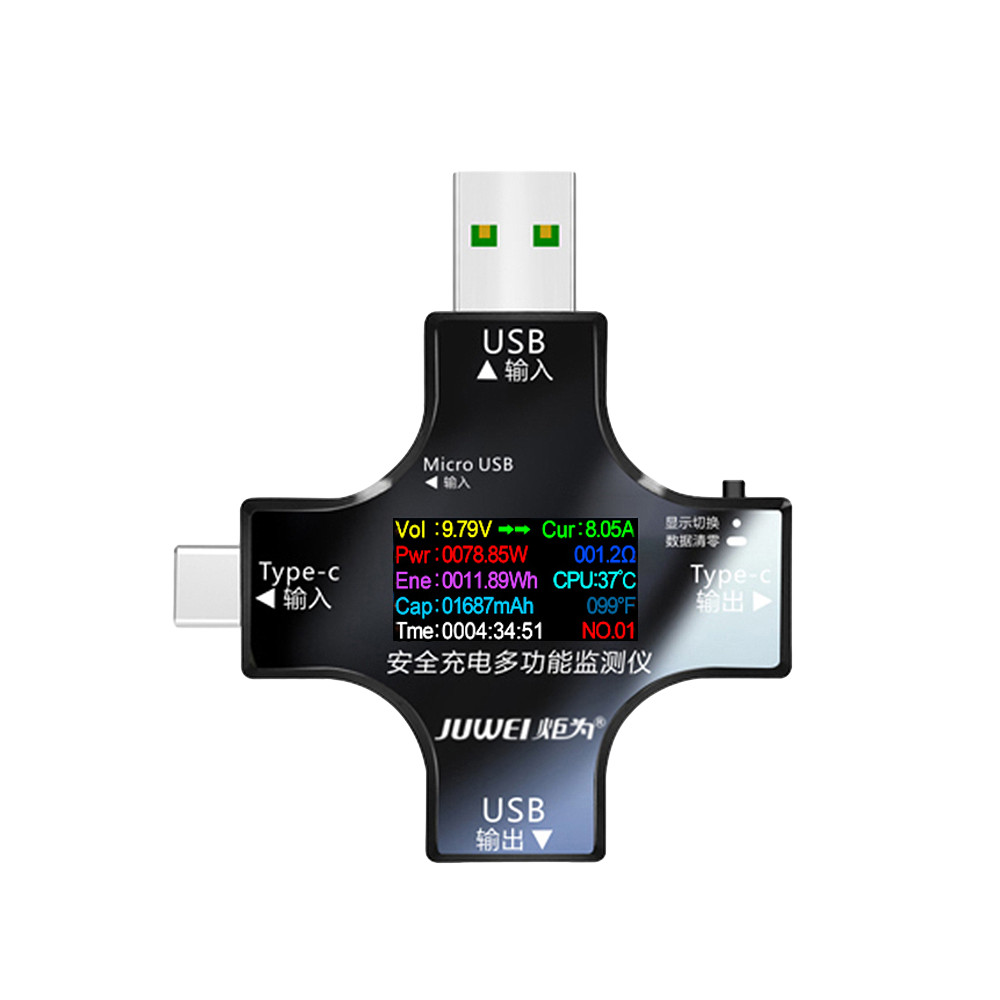 Diymore USB + Type-C Testador De Tela Colorida Capacidade Do Medidor De Corrente De Tensão Detecção Bidirecional DC 4-30V 0.00 ~ 5.10A