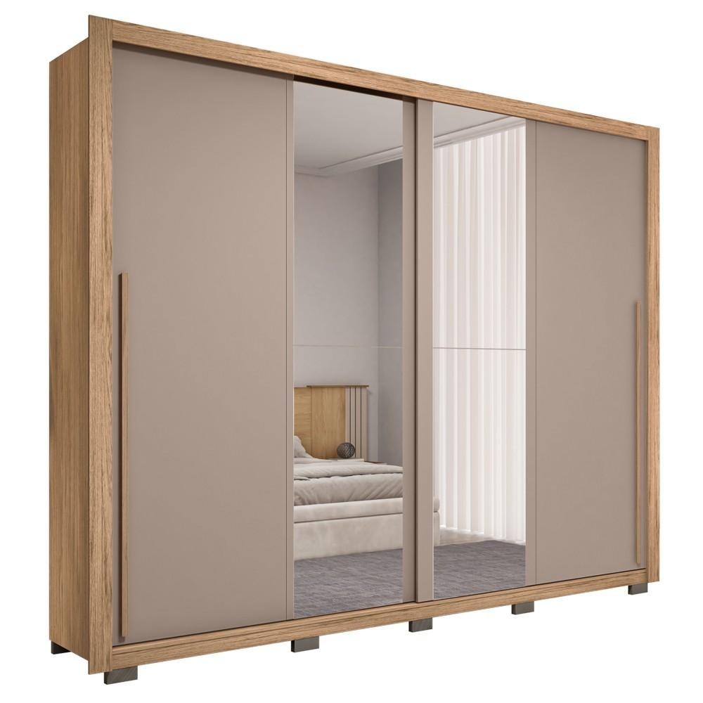 Guarda Roupa Casal 2 Portas de Correr com Espelho Praticus Buriti/Fendi - Caemmun