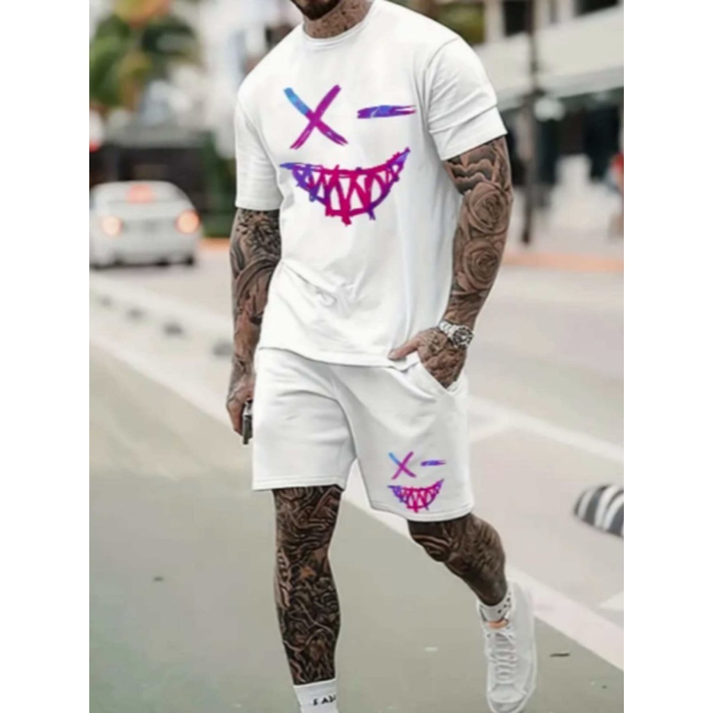 Camiseta Masculina e short smile sorriso Streetwear T-shirt Style