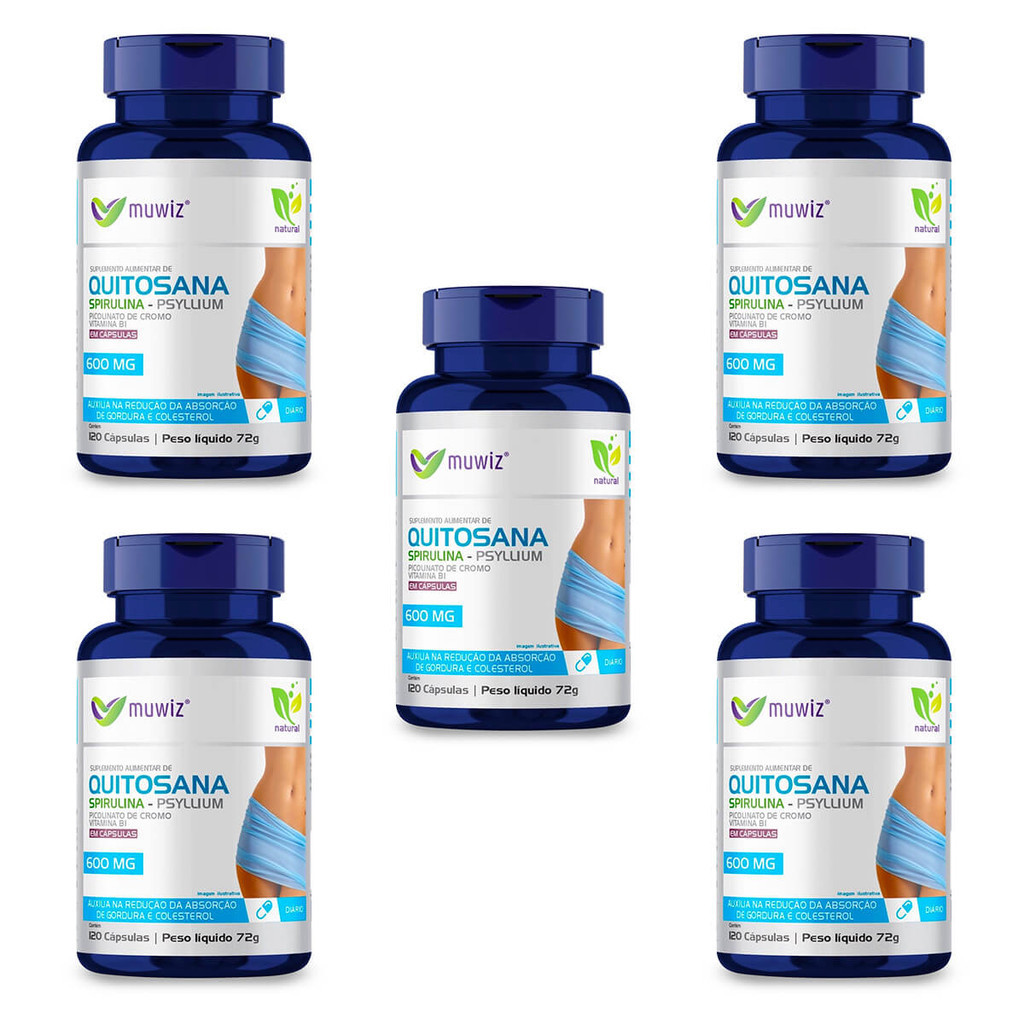 KIT 5 QUITOSANA SPIRULINA PSYLLIUM 120 Cáps MUWIZ