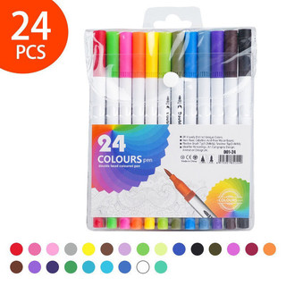 Kit 24 Canetas Dual Pen 2 em 1 Brush Lettering Ponta Fina Coloridas para Desenho, Caligra…