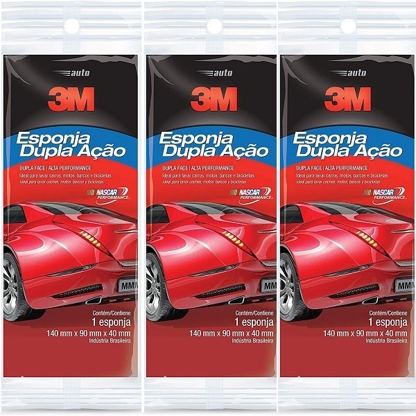 Kit com 3 Esponja Dupla Ação ALTA Performance Automotiva 3M em Oferta na Shopee
