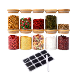 Kit 10 Potes De Vidro Herméticos Redondo Biscuitt Orbb 300ml Temperos Tampa Bambu
