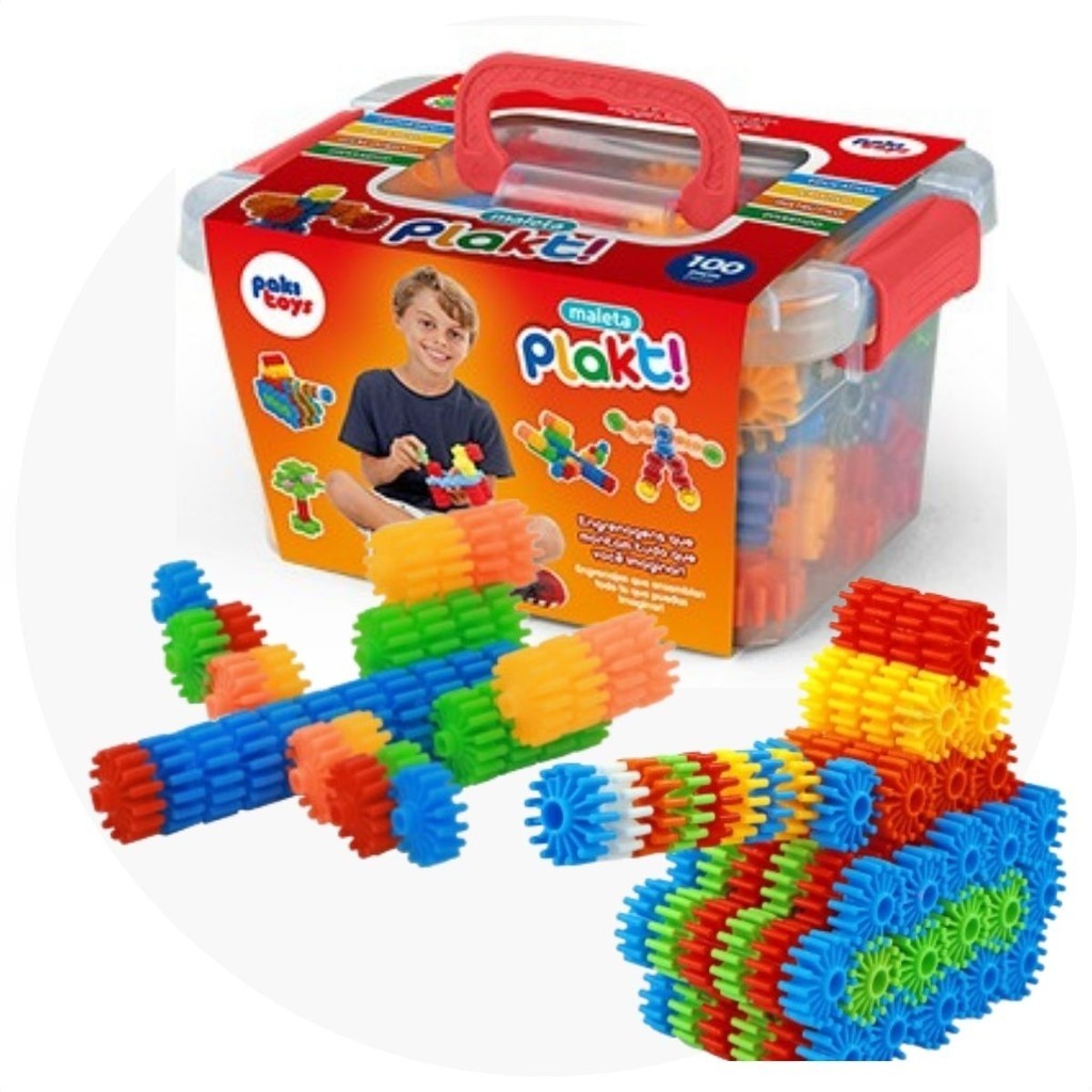 Maleta com 100 Blocos de Montar Encaixe Colorido Pak Toys em Oferta na Shopee