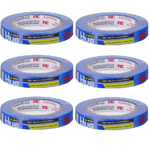 Kit com 6 Fita Crepe Blue Tape Profissional 3M 18MM X 50M