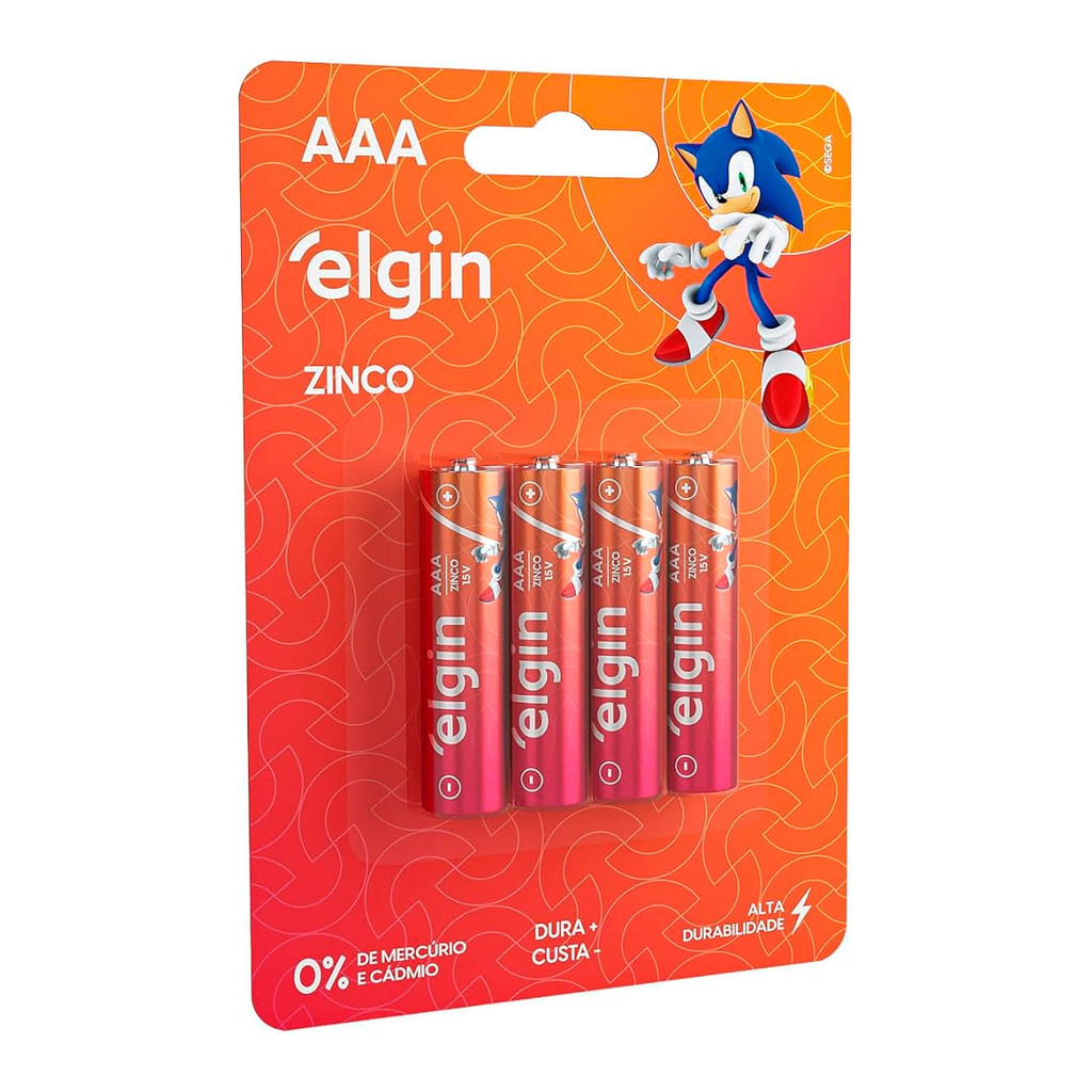 Pilha Zinco Aaa Elgin R03P 1,5v Alta Duração Cartela 4 Unidades Kit