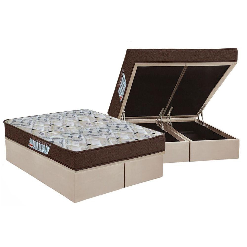 Cama Box Baú Queen: Colchão Anatômico Ortobom D45 / ISO 150 Mega Firme + Base CRC Suede Clean(158x198) - Home & Living