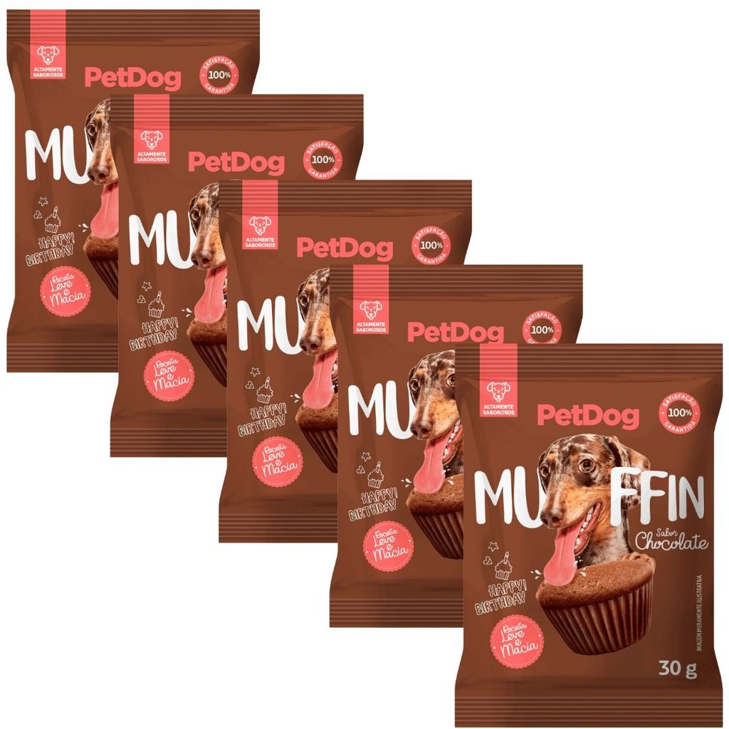 Kit Petisco Muffin Para Cães Sabor Chocolate Bolo 30gr-Com 5 Unidades