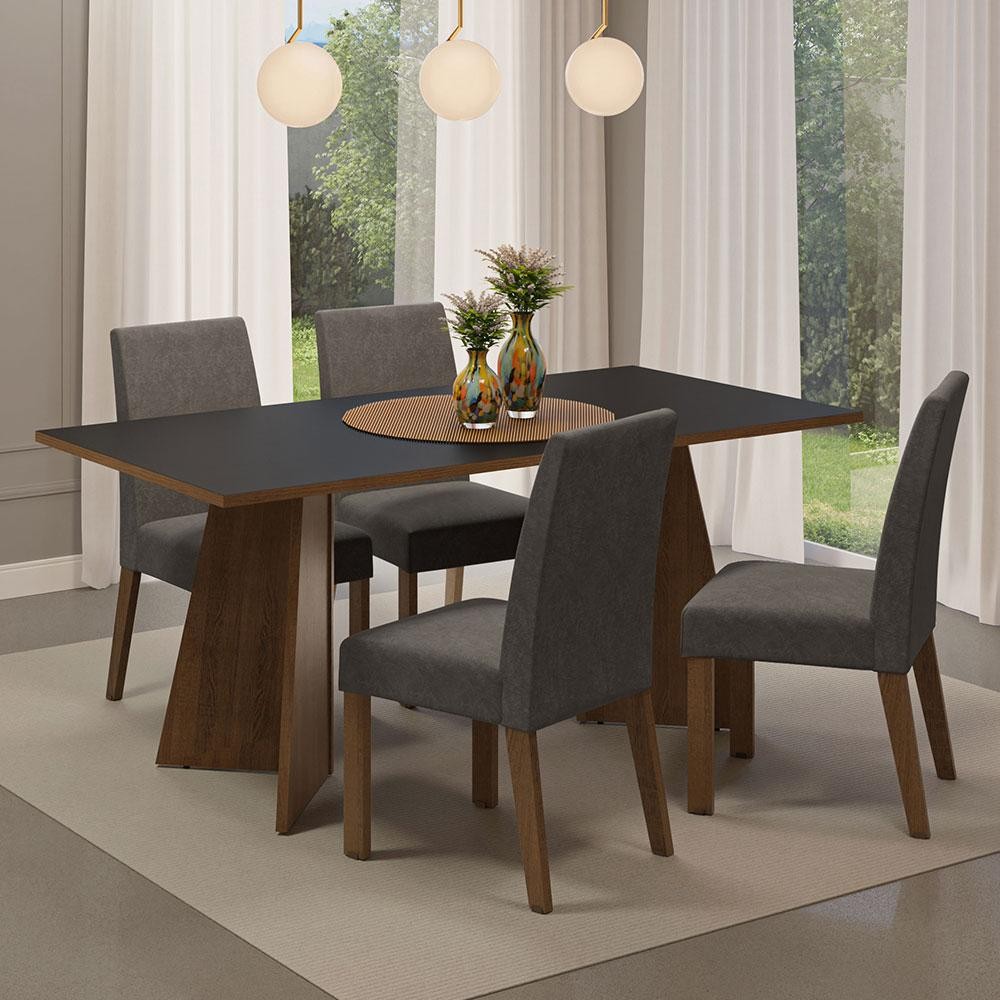 Conjunto Sala de Jantar Mesa Tampo de Madeira 4 Cadeiras Rustic/Preto/Silver April Madesa em Oferta na Shopee