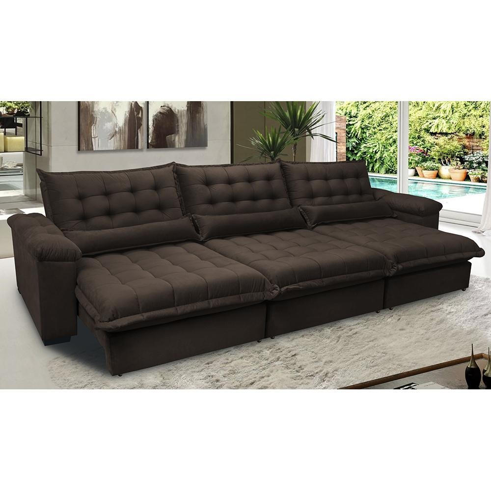 Sofá Retrátil e Reclinável 3,22m com Molas Ensacadas Cama inBox Aconchego Tecido Suede Café em Oferta na Shopee