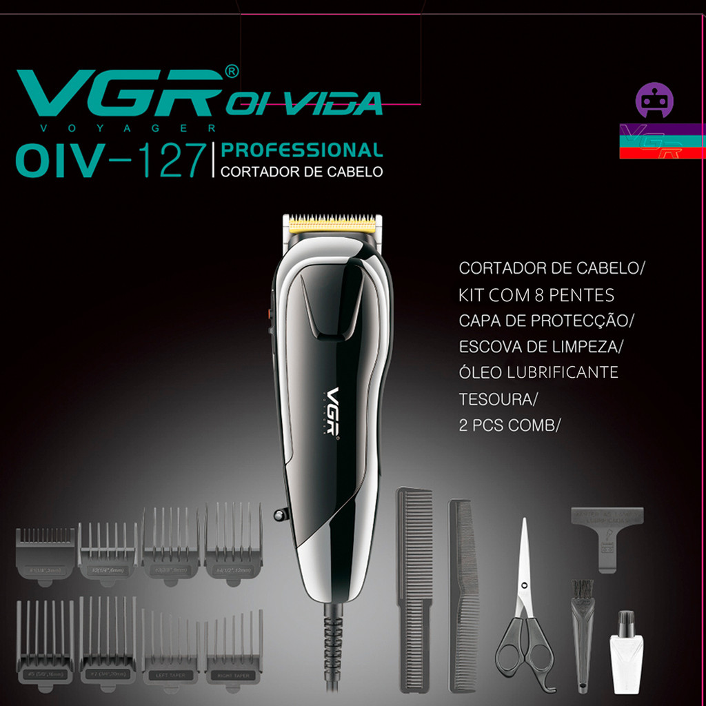 Detalhes do Máquina De Cortar Cabelo Barba Profissional 8 Pentes Tesoura
