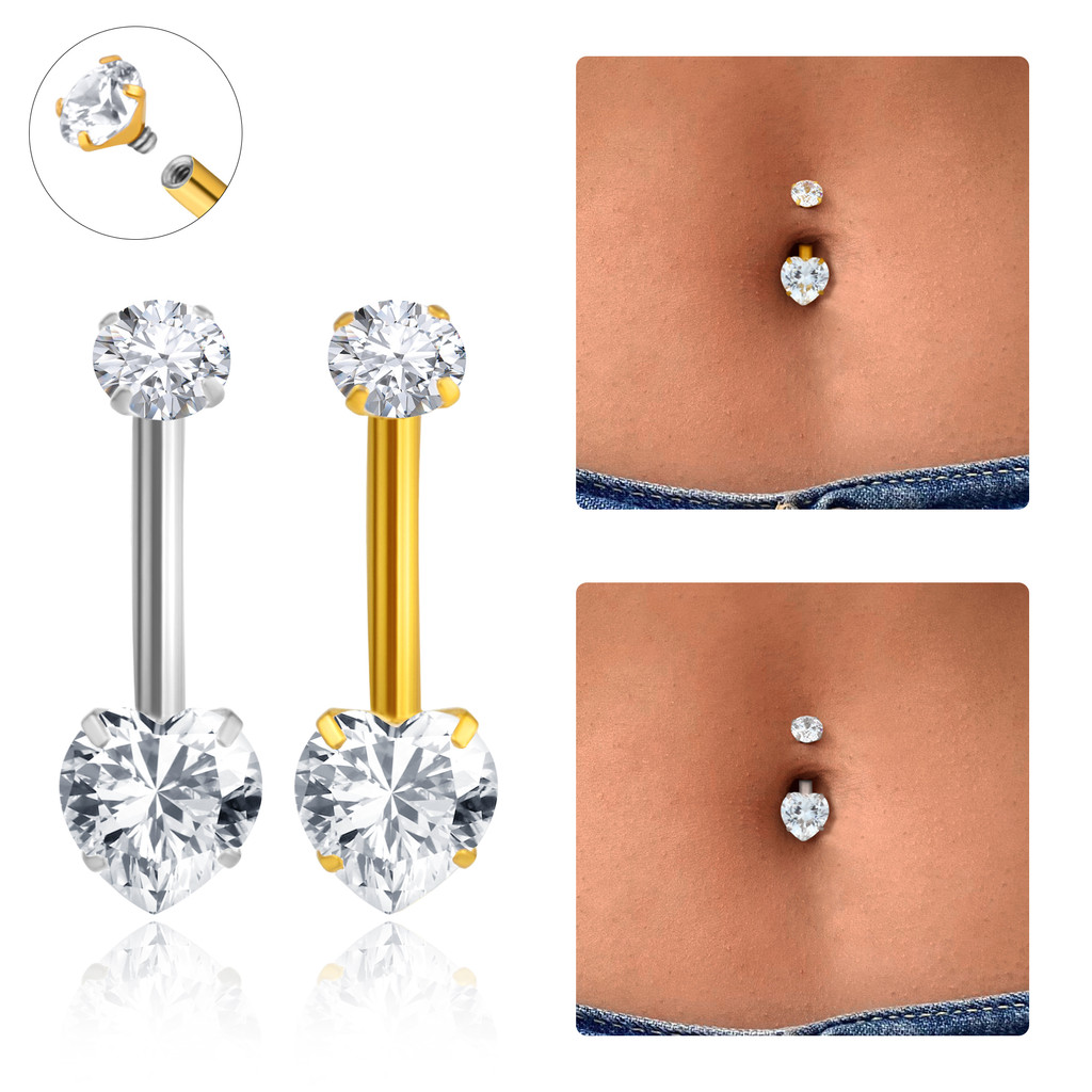 Piercing Umbigo Banana Titânio 2 Pedras Coração Zircônia Piercing de Umbigo em Titânio em Oferta na Shopee
