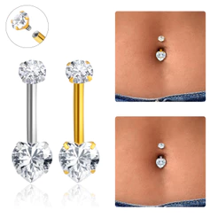 Piercing Umbigo Banana Titânio 2 Pedras Coração Zircônia Piercing de Umbigo em Titânio