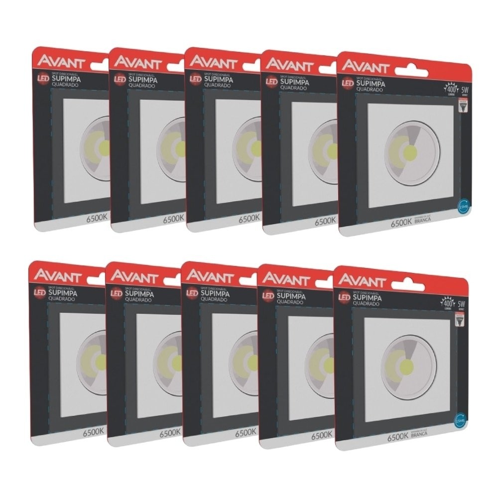 Kit 10 Spots - Spot Avant Led Quadrado Embutir 5W 6,5K 400 Lumens em Oferta na Shopee