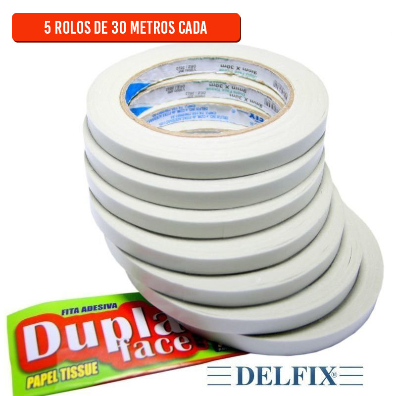 5 Rolo de Fita Adesiva Dupla Face 9mm - 150 Metros Delfix -Transparente em Oferta na Shopee
