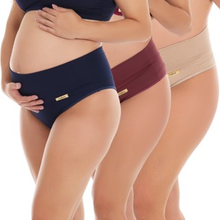 Kit 3 Calcinha Gestante Cós Alto Pós Parto Cinta Modeladora Cintura Alta Compressão Barriga em Oferta na Shopee