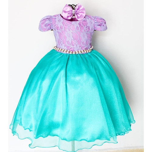 Vestido Infantil Ariel Pequena Sereia Luxo 4 A 12 E 2 Tiaras