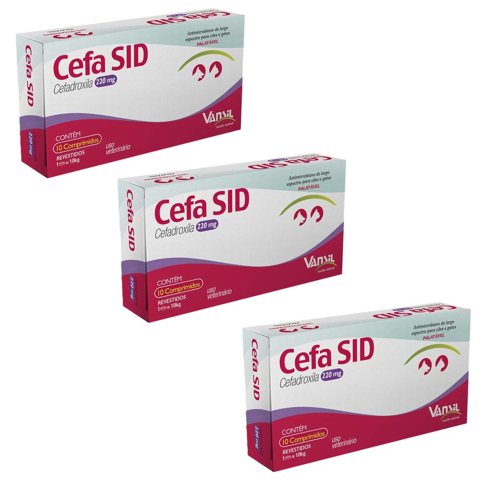 Kit 3 Antimicrobiano Vansil Cefa SID Cefadroxila para Cães e Gatos de 1 a 10 Kg