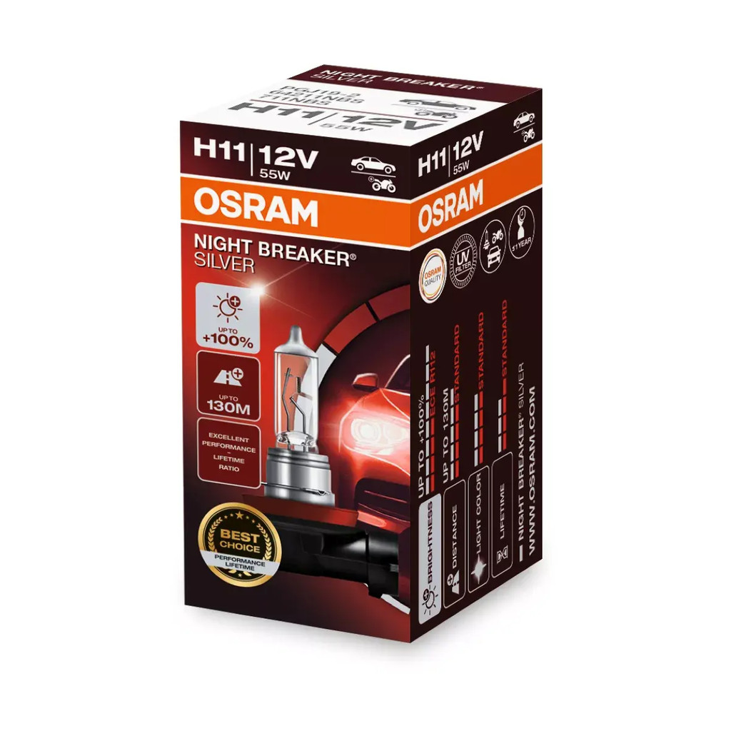 Lâmpada Osram Night Breaker Silver H11 +100% 3200K 12V em Oferta na Shopee