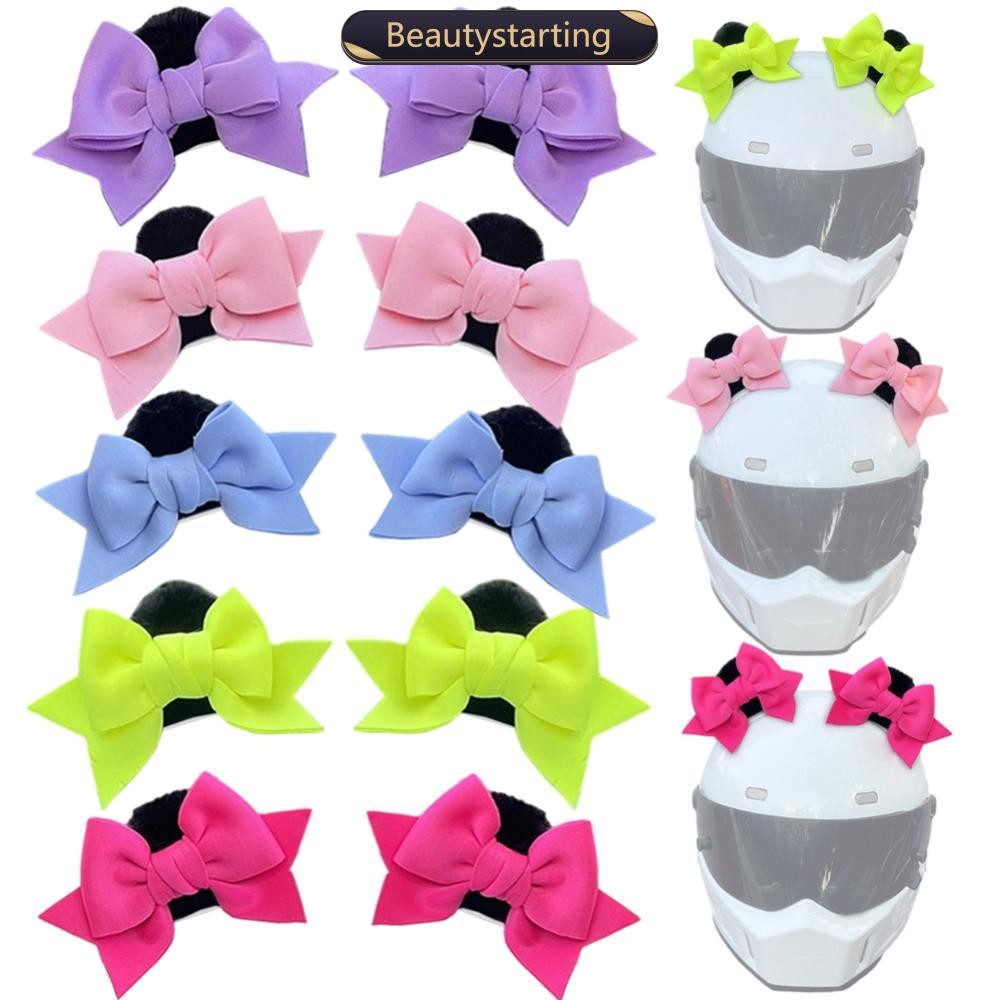 BEAUTYSTARTING 2 Peças Decoração De Capacete De Motocicleta Orelhas Com Nó De Borboleta Para Andar Acessórios Adesivos B3J3
