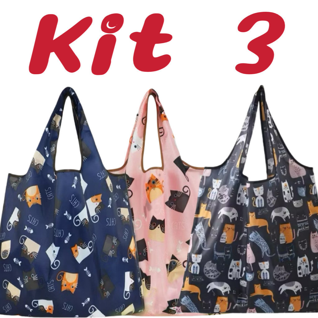 Kit 3 Bolsa de Ombro Dobrável Reutilizável Praia  MARISA