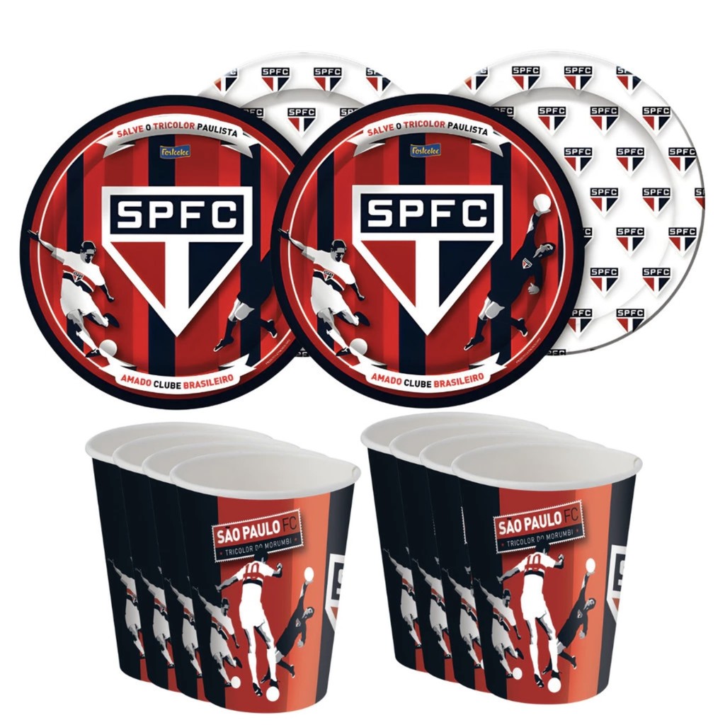 Kit Festa SÃO PAULO FC 8 Pratos + 8 Copos Descartável 200 Ml Papel - FESTCOLOR em Oferta na Shopee