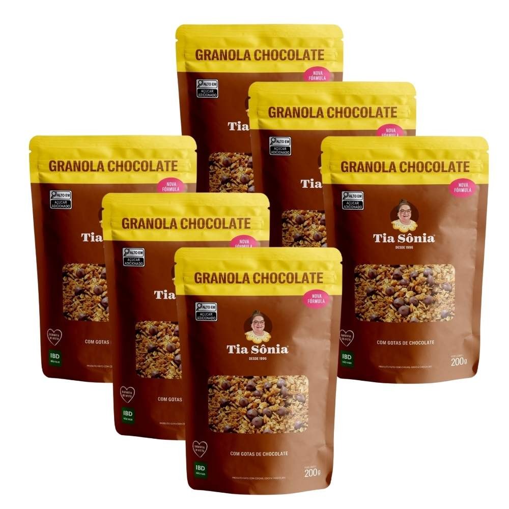 Kit 6 Granola Gotas de Chocolate Coco Cereais 200g Tia Sônia