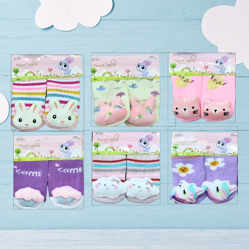 Kit 6 Pares Meia 3d Bebê Infantil Chocalho Sapatinho G 12-24 meses Menina Menino Ursinho Coelhinho Unicórnio Nuvem
