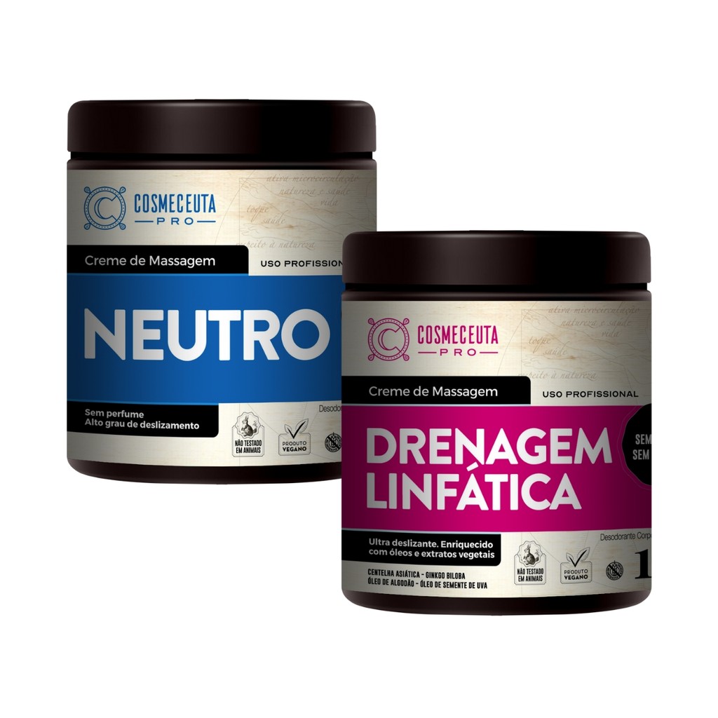 Kit Creme Neutro 1Kg + Drenagem Linfática Pro 1Kg Cosmeceuta - Beauty