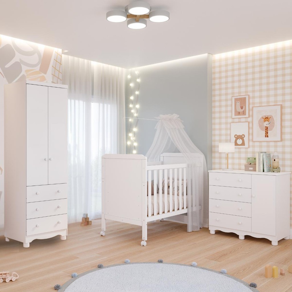 Quarto de Bebê Completo Berço Americano Cloe 2 em 1 Guarda Roupas 2 Portas Cômoda Junior 100% MDF em Oferta na Shopee