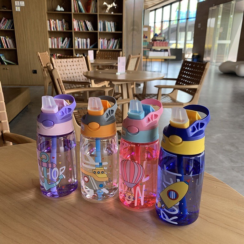Garrafinha Infantil Squeeze Canudo Antivazamento Escola Garrafa Água Escolar Bico Silicone Canudo 480mL