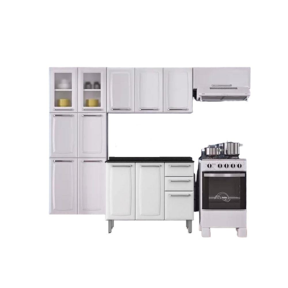 Cozinha Itatiaia Luce Compacta 3 Pecas 2 Vidros Branco Paneleiro Armario Aereo