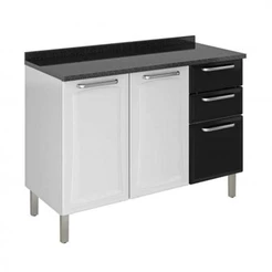 Balcão Cozinha Itatiaia Tarsila 3 Portas 2 Gavetas Branco/Preto IG3G2-120