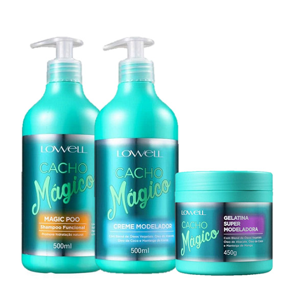 Lowell Cacho Magico Shampoo 500g Creme Modelador 500g Gelatina 450g