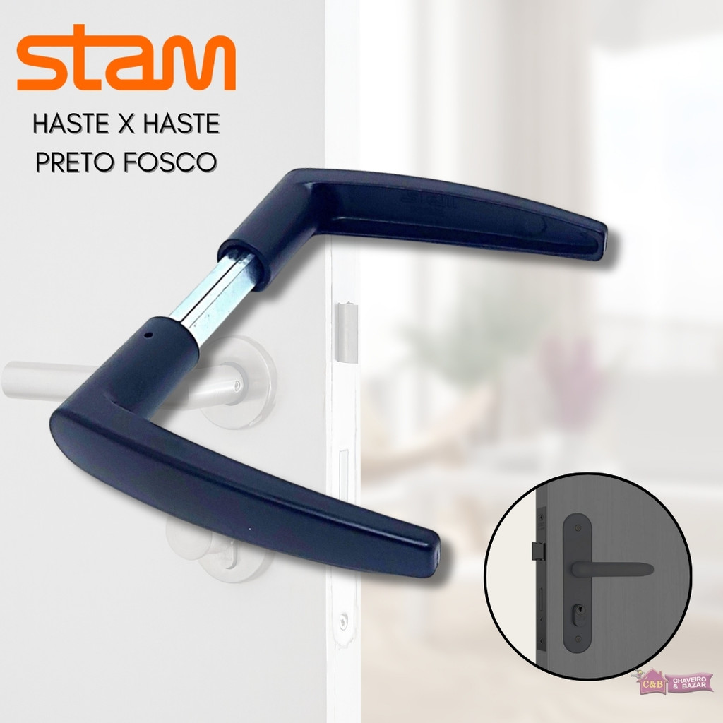 Maçaneta Para Porta Haste x Haste Preto Fosco Stam