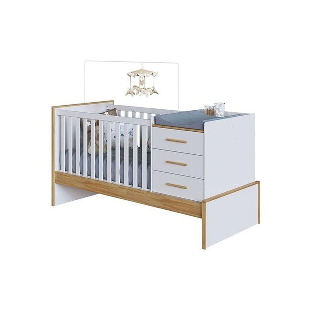 Berço Infantil Beni 4 em 1 Branco/Amendoa - Peroba