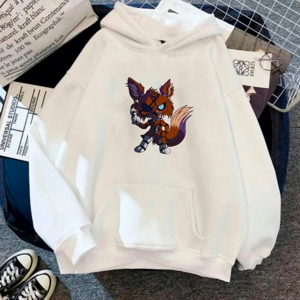 Blusa Canguru Inverno Capote Moletom Capote Unissex C/ Capuz FOX FNAF Five Nights at Freddy's Casual GEEK NERD RR