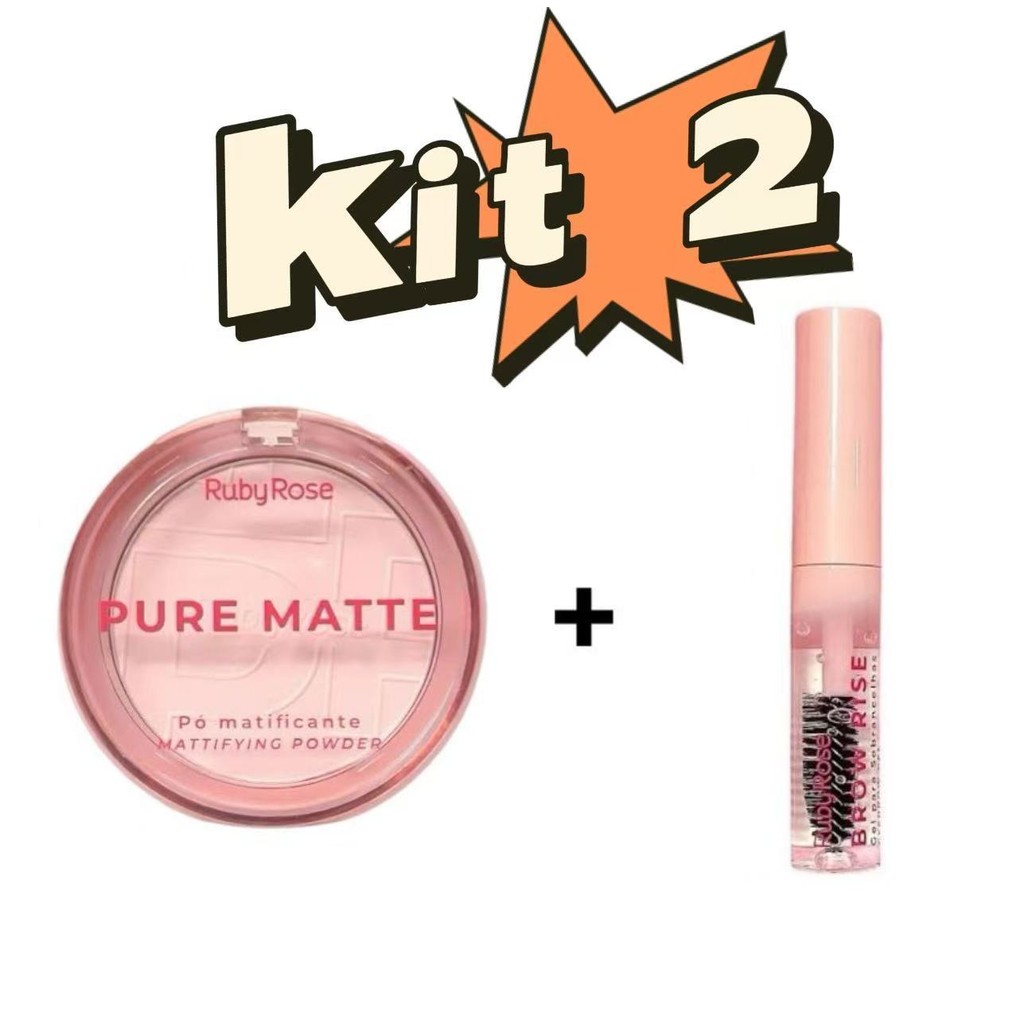 Best Kitc/2 Linha Rosa Pó Matificante Pure Matte + Gel Sobrancelha Brow Rise - Ruby Rose em Oferta na Shopee