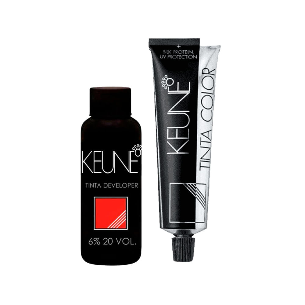 Kit Keune Tinta Color 4 Castanho Médio + Creme Oxidante 6% Keune Tinta Developer 20 Vol - 60ml - Beauty