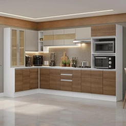 Armário de Cozinha Completa de Canto 100% MDF 447 cm Branco/Rustic/Crema Smart Madesa 02
