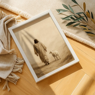 Quadro Decorativo Jesus Ovelha Cordeiro Caminho Cristão Fé Esperança Pastoreio Simbologia Religiosa Casa Sala Quarto