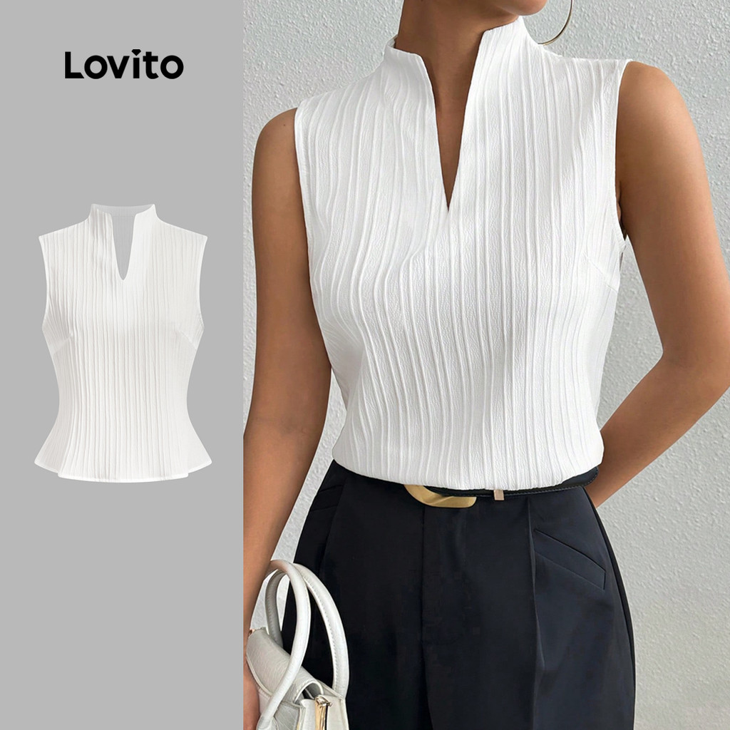 Lovito Elegante Top de Trânsito Jacquard Boa Textura Camiseta Branca de Primavera/verão para Mulheres LBL26233 em Oferta na Shopee