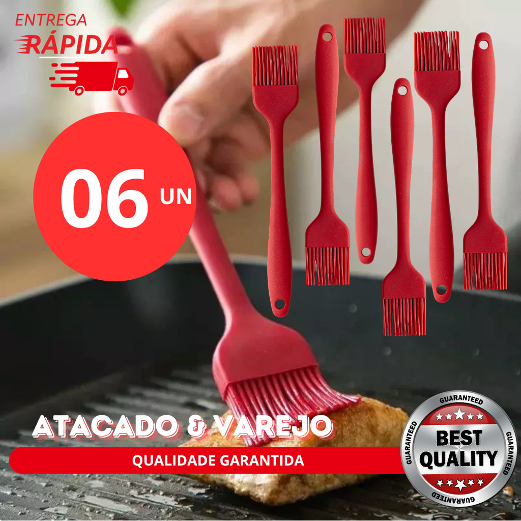 Kit 6 Pincel de Silicone Premium Utensílio de Confeitaria Cozinha Culinária 26cm
