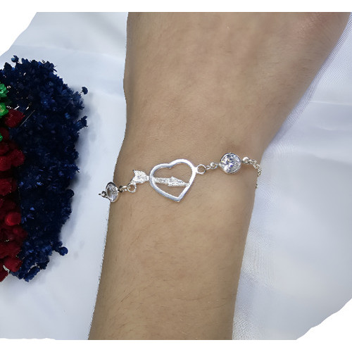 Pulseira Cupido Coração Com Flexa E Pontos De Luz Prata S925