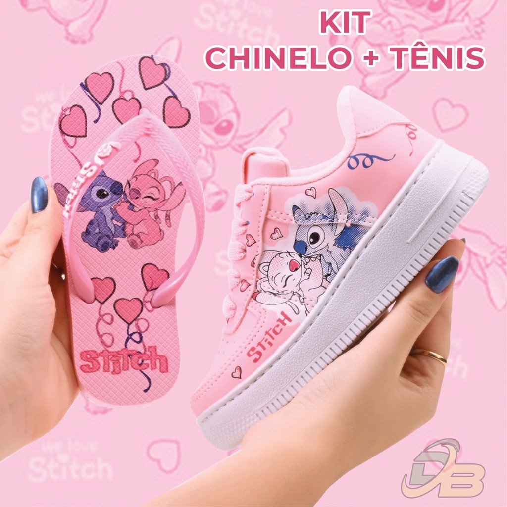 Kit Tenis + Chinelo Stitch Meninas Lindo Confortavel Feminina