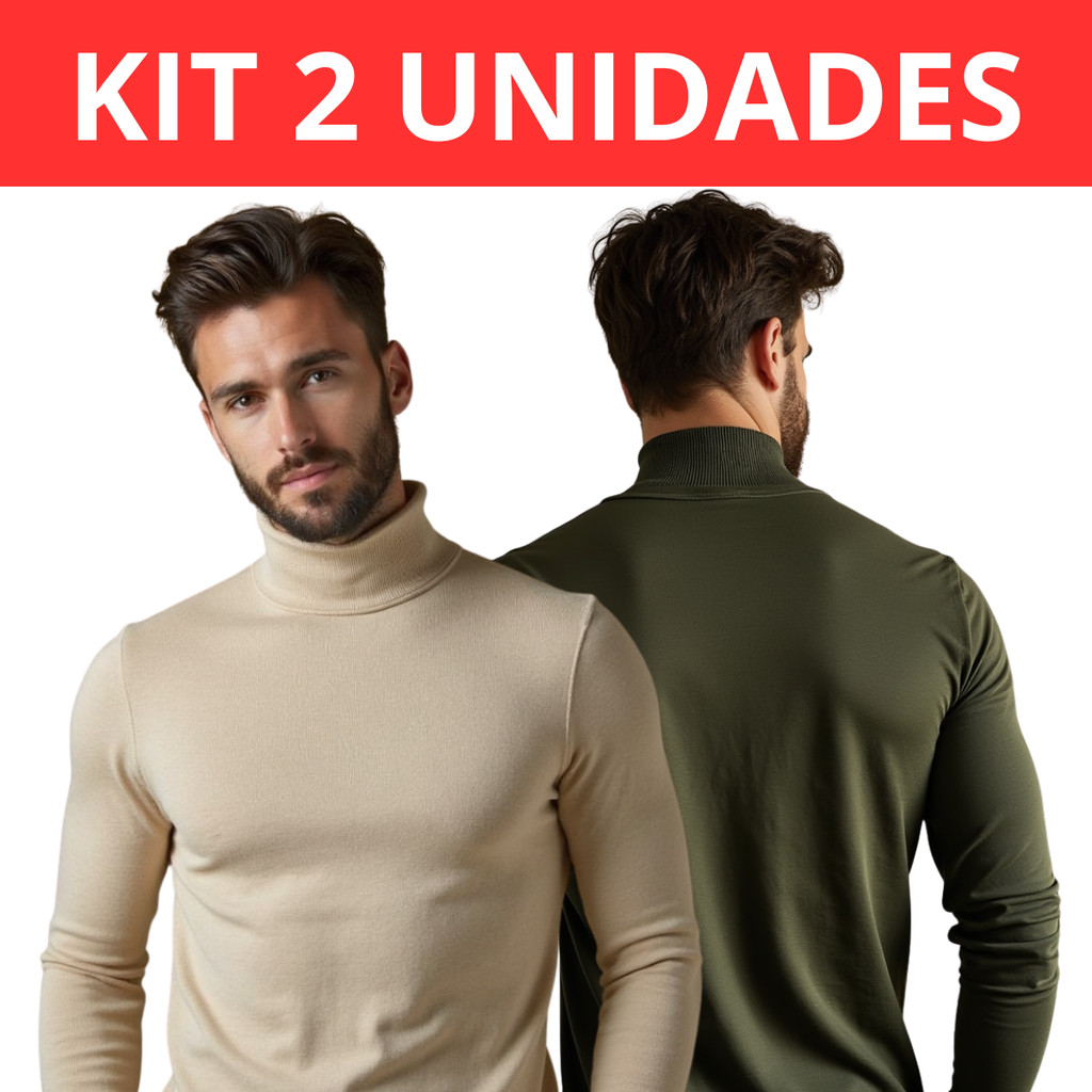 Kit com 2 Blusa Cacharrel Masculina Canelada Camiseta Manga Longa Segunda Pele Suéter Gola Alta